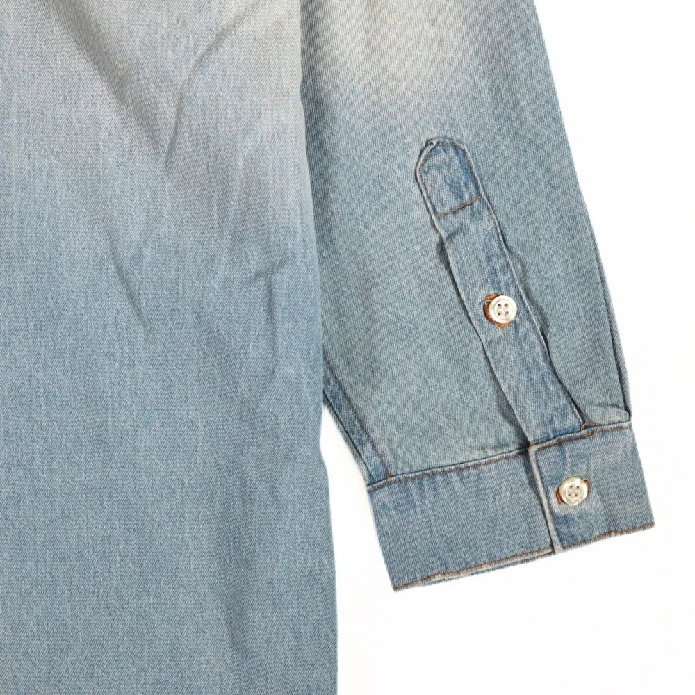 The Great Denim Shirt Womens 0 XS Blue Distressed Oversized Button Down Casual